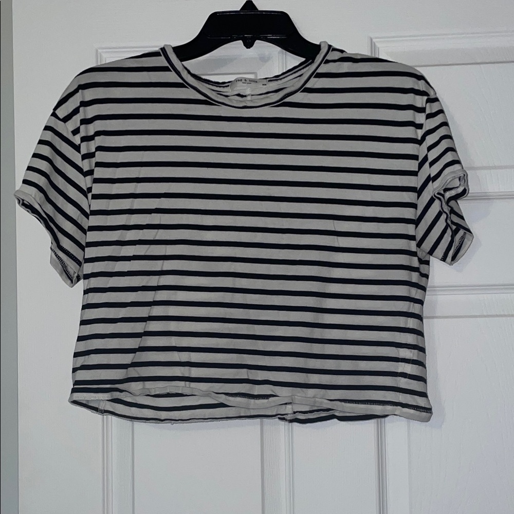 rag & bone Black and White Striped Crop Top